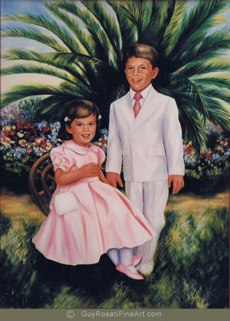 Fine art portrait painting of brother and sister painted by artist Guy Rosati