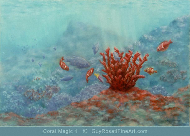 fine art print for sale of underwater scene with tropical fish and coral first edition