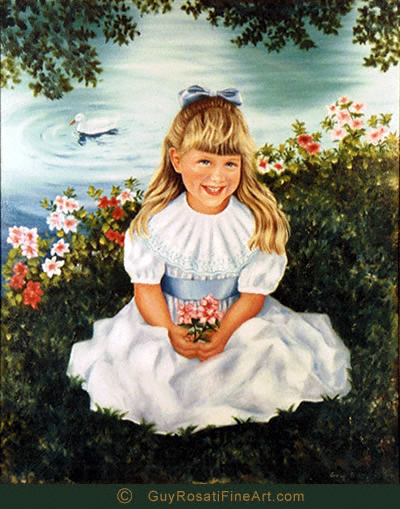 Fine art portrait painting of girl next to lake painted by artist Guy Rosati