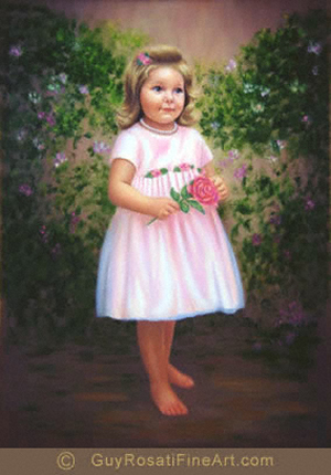 fine art portrait of girl with rose flower by artist Guy Rosati